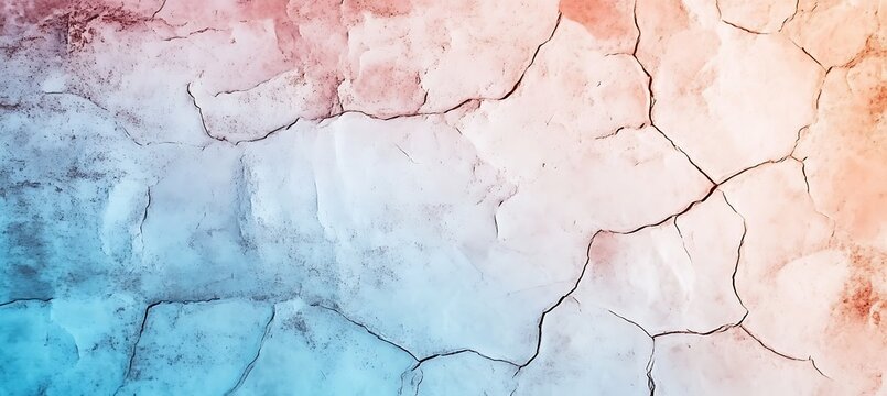 Abstract cracked earth texture with a gradient of blue, white, and orange creates a unique backdrop empty template ideal for personalized use