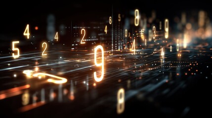 Abstract digital numbers glowing data visualization