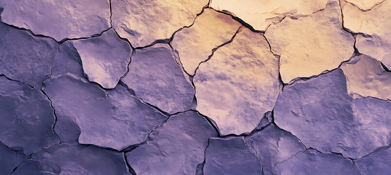 Abstract stone wall background with purple and yellow hues creating a unique and textured surface for design projects empty template ideal for personalized use