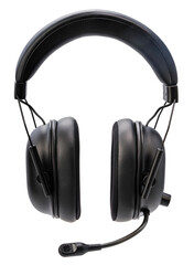 Black Gaming headset isolated on white background With clipping path, Computer headphones with microphone E sport Game device.