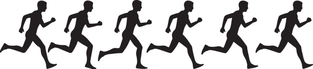 Silhouetted runners showing a group of people running together in a race or competition, symbolizing teamwork and determination