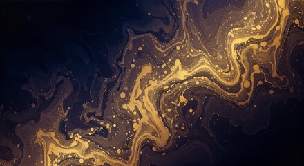 Abstract Gold and Black Fluid Art Background with Glittering Accents.