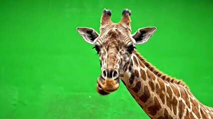 Giraffe Head Close Up on Green Screen Background Suitable For VFX Applications and Educational Content - Powered by Adobe