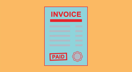 Paid invoice document with seal, business finance symbol