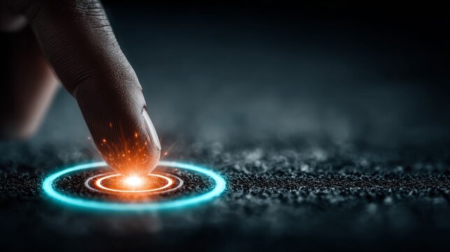 Touching the glowing circle technology innovation concept