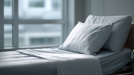 Cozy and tranquil bed setting with soft pillows, perfect for restful sleep and relaxation.