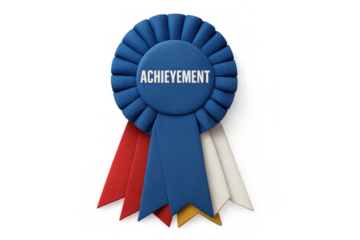 Achievement award ribbon with success winning concept, recognizing excellence and top performance, transparent background