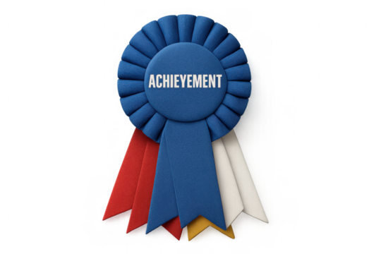 Achievement award ribbon with success winning concept, recognizing excellence and top performance, transparent background