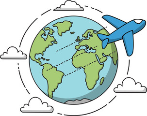 travel illustration simple cartoon doodle art earth plane cloud hand drawn style