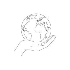Earth on Hand line art illustration