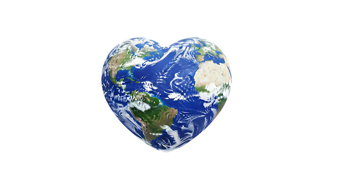 Heart shaped planet earth isolated on transparent background