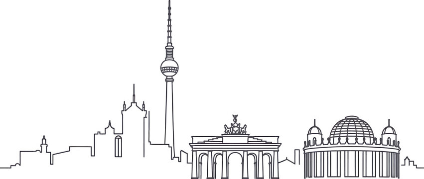 Berlin Skyline Outline with TV Tower and Brandenburg Gate Urban Landscape Vector