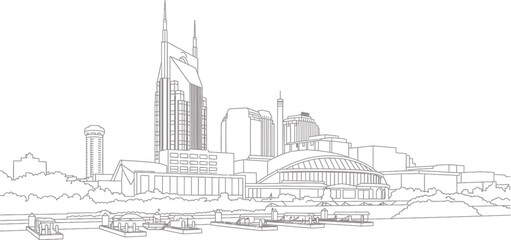 Fototapeta premium Faint Cityscape Outline Vector Illustration Abstract City Urban Landscape Silhouette Isolated