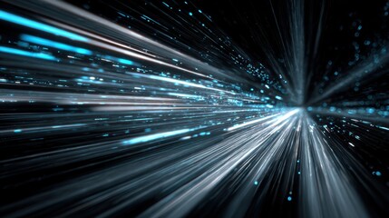 Dynamic abstract light trails illustrating speed and motion in a futuristic setting.