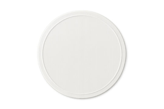 Round white paper cardboard lid showing blank copy space with top view on transparent background