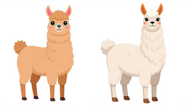 set of funny cartoon animals with ilama on white background