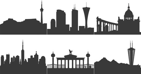 Obraz premium World Cities Landmarks Silhouettes Urban Landscapes Detailed Vector Artwork Set