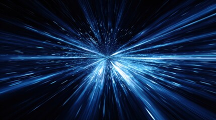 Dynamic blue light rays radiate outward in a stunning display of energy and motion, perfect for futuristic concepts.