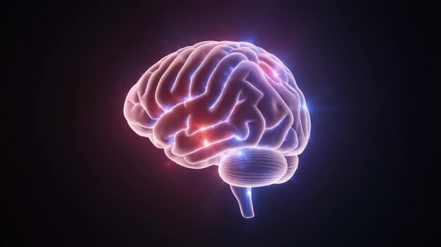A glowing, detailed illustration of a human brain, highlighting neural pathways and activity.