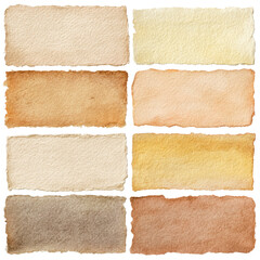 8 watercolor paper rectangles, muted earth tones, textured