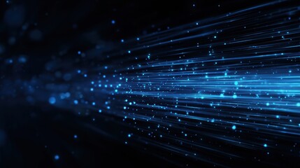 Dynamic blue light streaks creating a futuristic backdrop with glimmering particles, perfect for innovation themes.