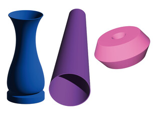3D Object vase, tube and circular shaper vectors