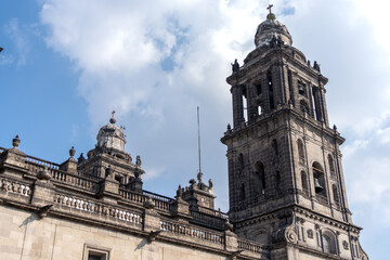 Facade of the Mexico City Cathedral, in the Zocalo of Mexico City.