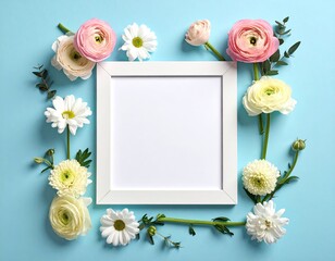 Floral frame! Pink, white blooms surrounding empty square