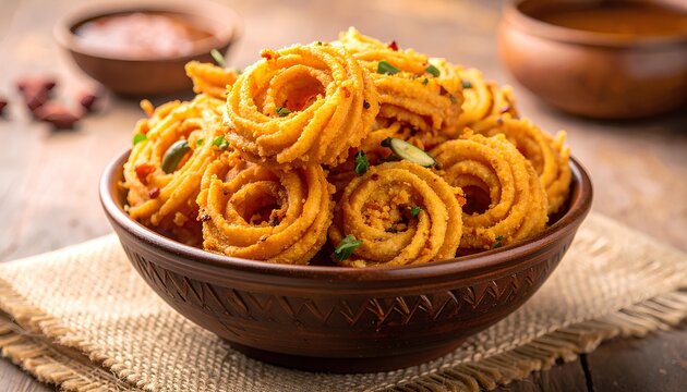 Indian snack with muruku in a bowl