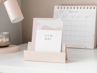 Soft focus desk scene with stationery and calendar on a light surface