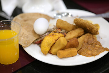 Delicious breakfast platter with diverse foods