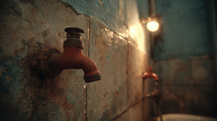 Rusty Bathroom Tap with Dripping Water