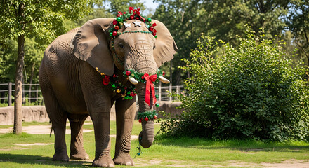 Indian camel and elephants, large wildlife mammals, at the zoo or nature park safari