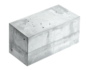 A rectangular concrete block, rendered in grayscale, isolated on a black background