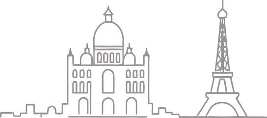 Architecture Line Art Illustration of Building on Transparent Background Drawing Style