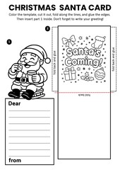 Fun Christmas Santa Claus card crafts for kids! Includes DIY coloring templates and printable greeting card designs. Perfect for classroom art, home activities, and winter holiday projects.