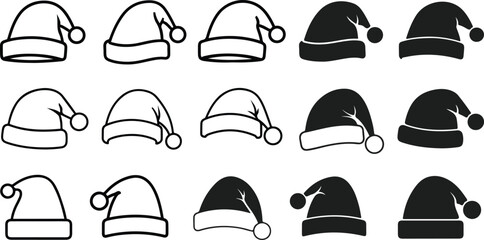 Christmas santa hats vector icon collection for festive holiday designs