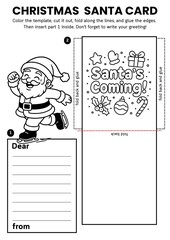 Fun Christmas Santa Claus card crafts for kids! Includes DIY coloring templates and printable greeting card designs. Perfect for classroom art, home activities, and winter holiday projects.