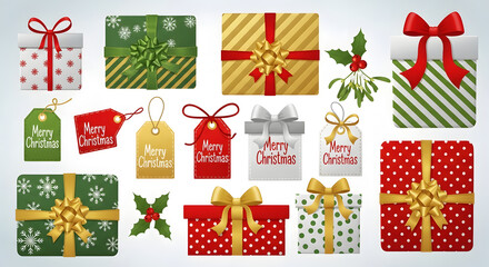 Festive Christmas Gift Boxes and Holiday Decorations Collection
