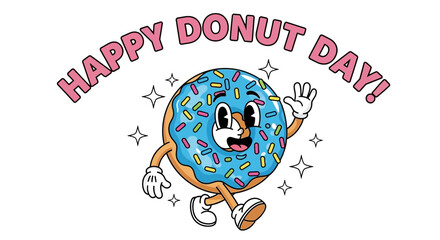 Obraz premium Happy Donut Day Cartoon Mascot with Sprinkles