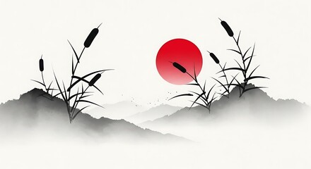 Ink Wash Painting Misty Mountains