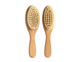 Two wooden-handled oval-head brushes with natural bristles, against a black background