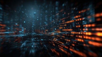 Futuristic digital landscape with vibrant data streams illuminating the dark background in stunning colors.