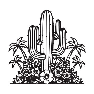 black and white cactus and palm trees clip art preview