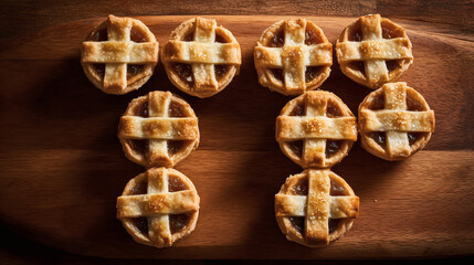 Fototapeta premium Traditional Mince Pies Lattice Top Wooden Board
