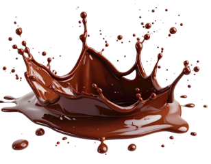 Glossy liquid chocolate erupts upwards, splashing into a crown-like form