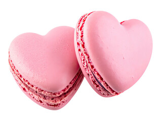 Two delicate, heart-shaped, light pink sandwich cookies with ruffled edges
