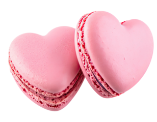 Two delicate, heart-shaped, light pink sandwich cookies with ruffled edges