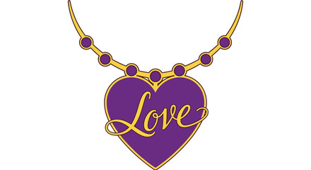 Elegant purple heart necklace with 'Love' script, perfect for romantic themes