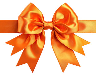 Close-up of a bright orange silk ribbon tied into a decorative bow with extended ends